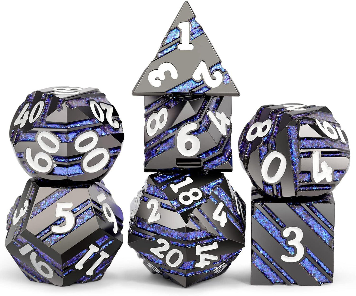 Astral Blue Stripe Metal Dice Set - Living Skies Games