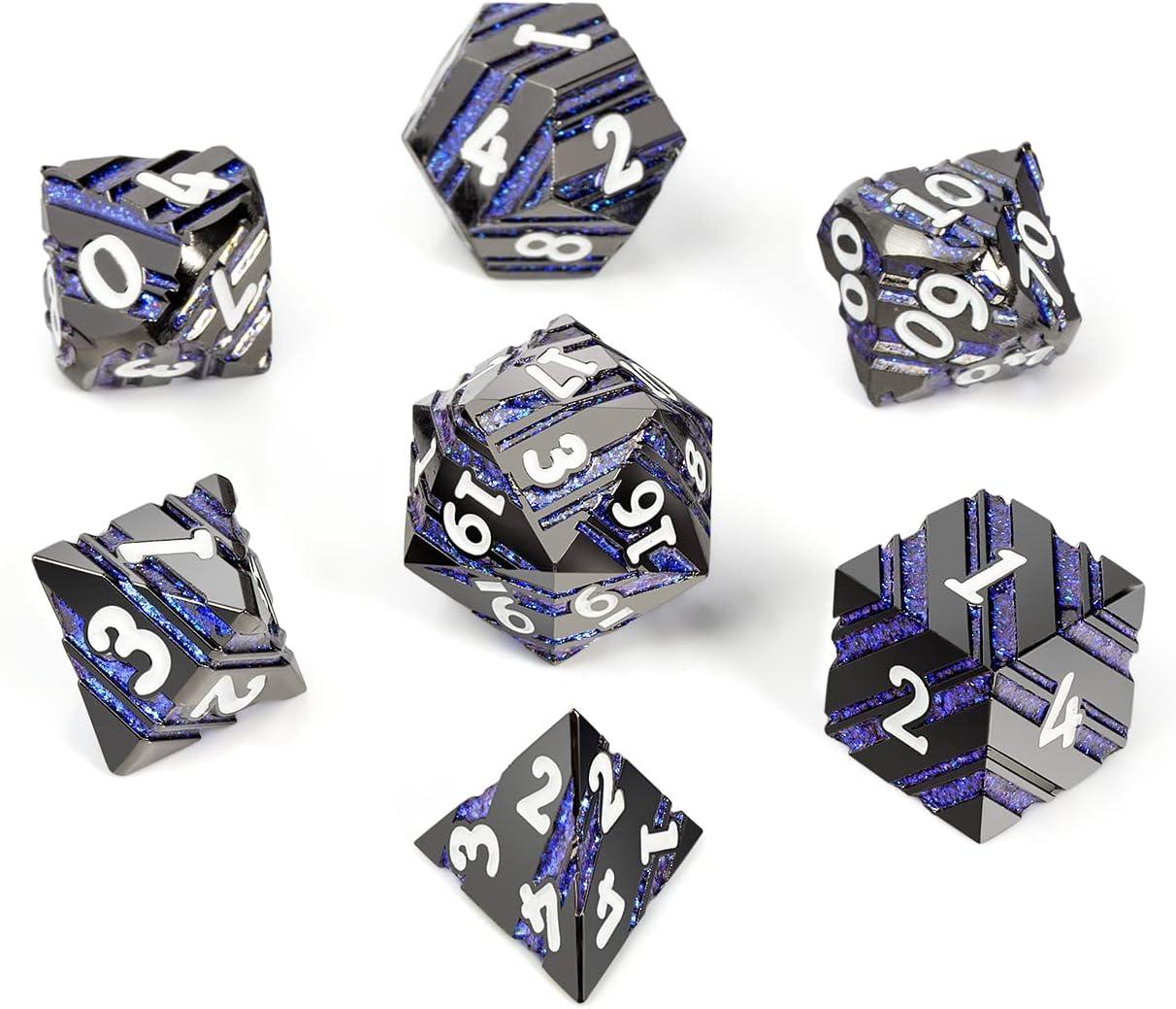 Astral Blue Stripe Metal Dice Set - Living Skies Games