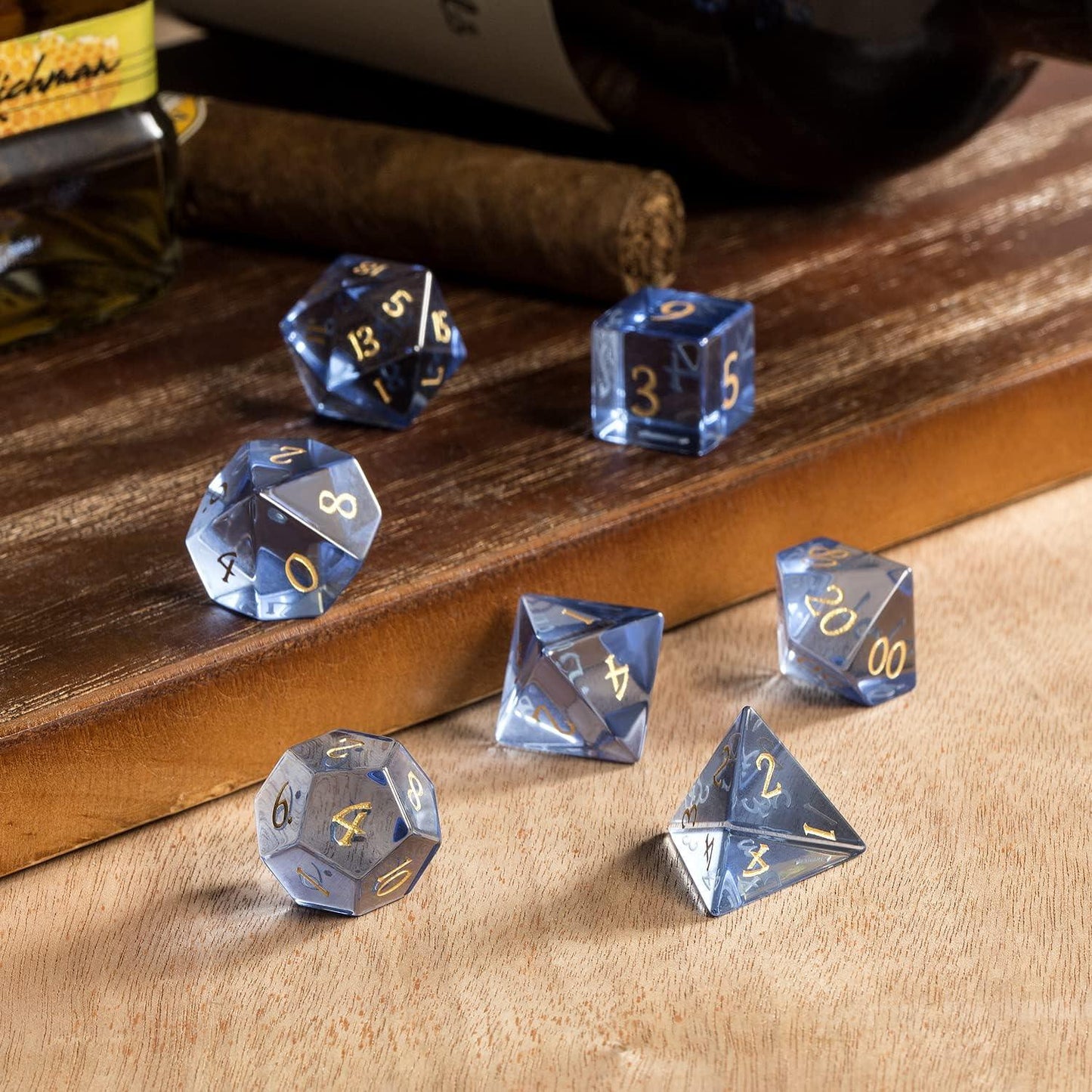 Azure Zircon Glass Wave Dice Set - Living Skies Games