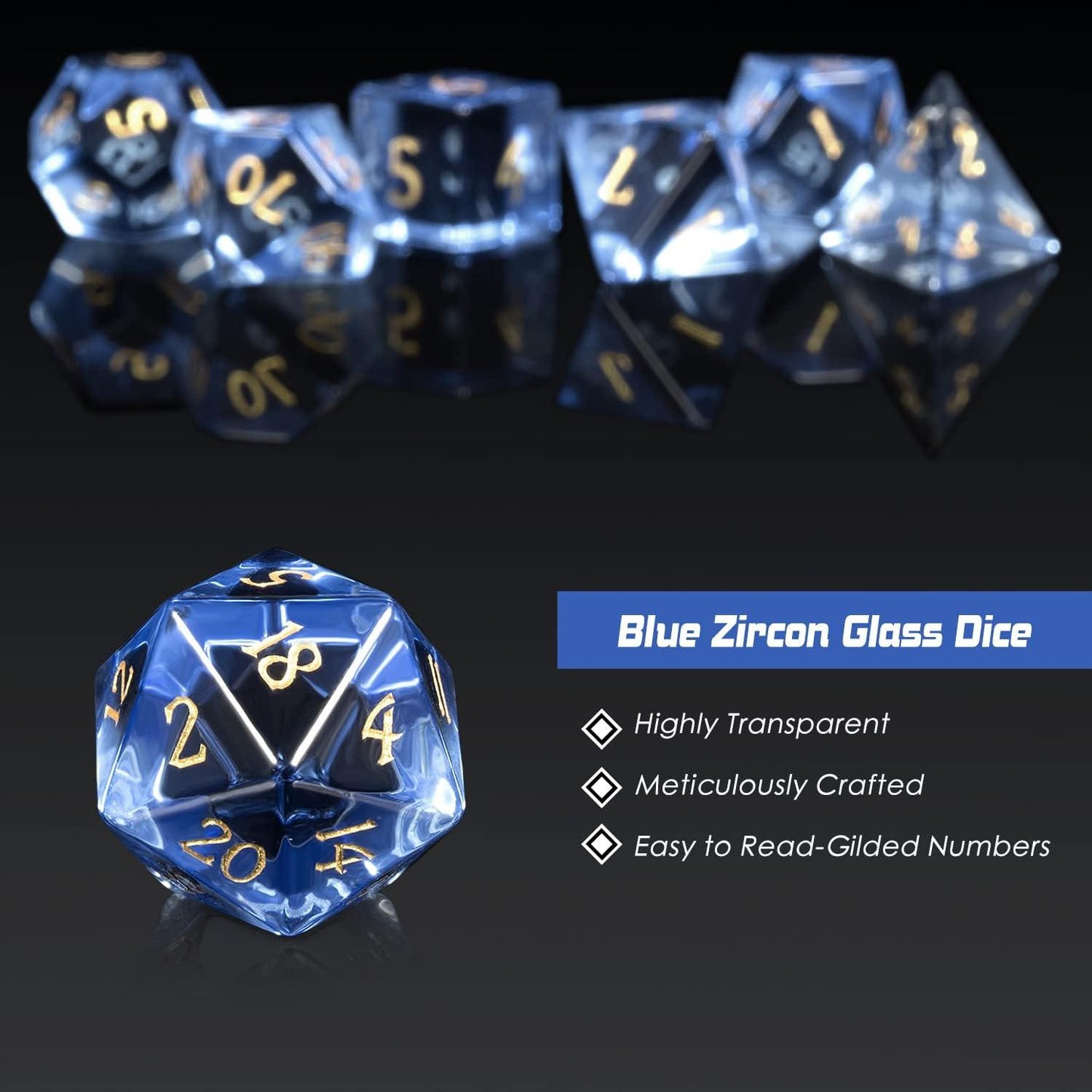 Azure Zircon Glass Wave Dice Set - Living Skies Games