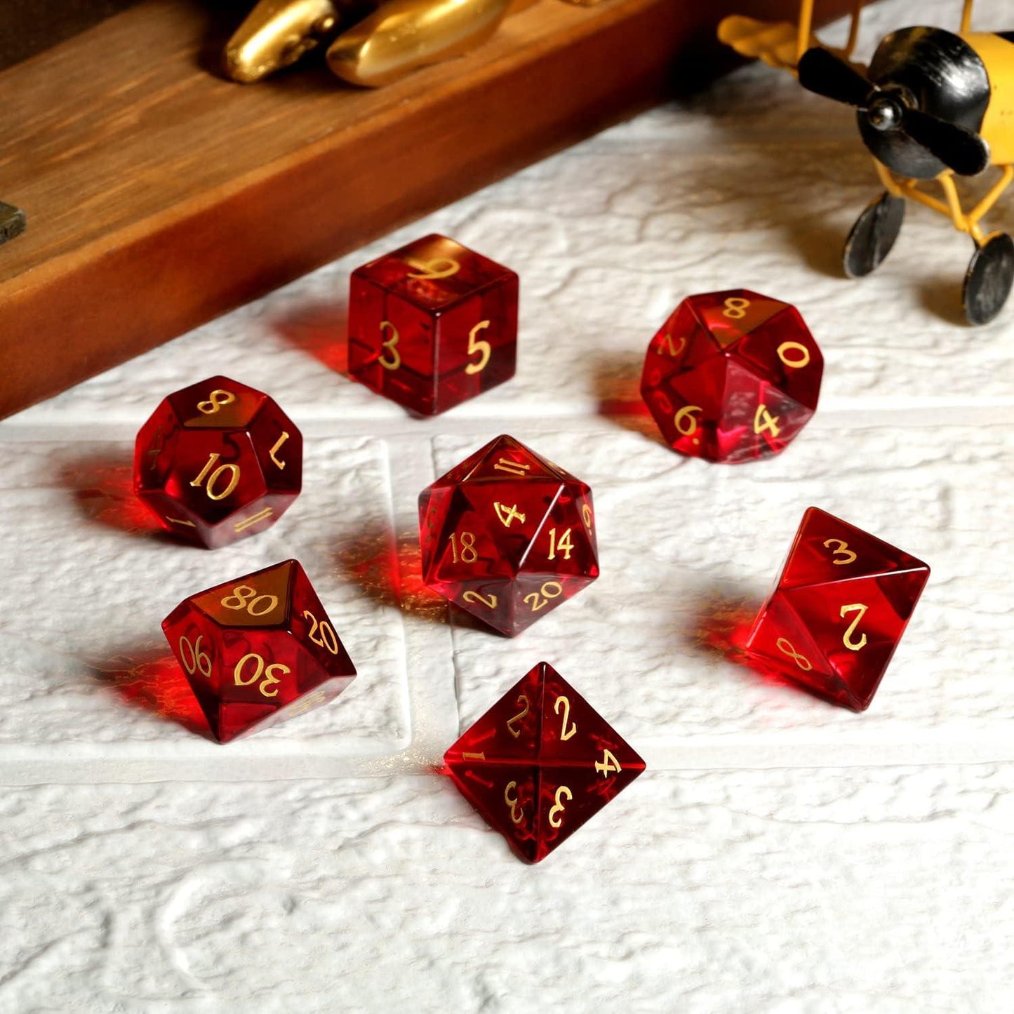 Crimson Zircon Glass Flame Dice Set - Living Skies Games