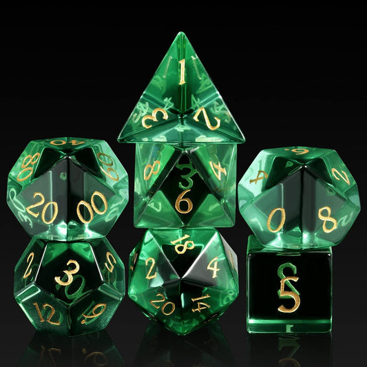 Emerald Forest Zircon Glass Dice Set - Living Skies Games