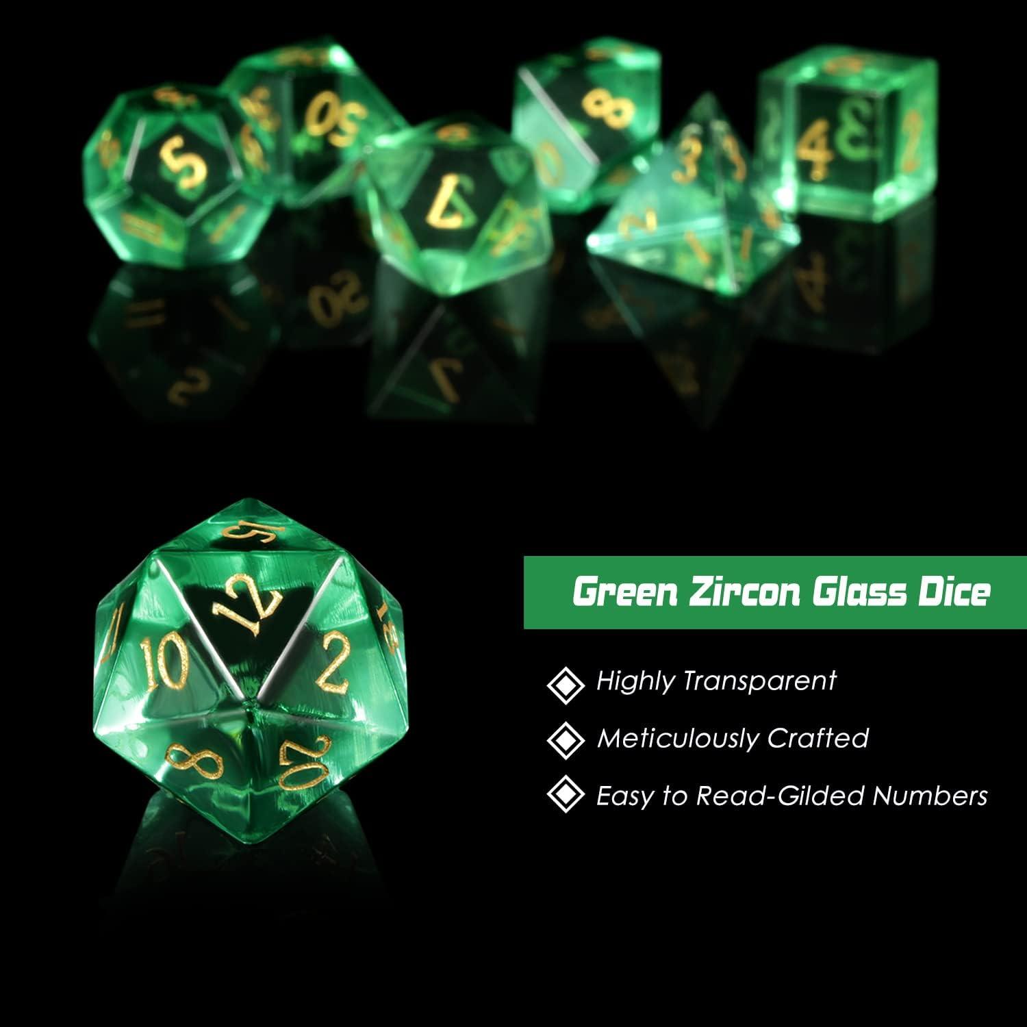 Emerald Forest Zircon Glass Dice Set - Living Skies Games