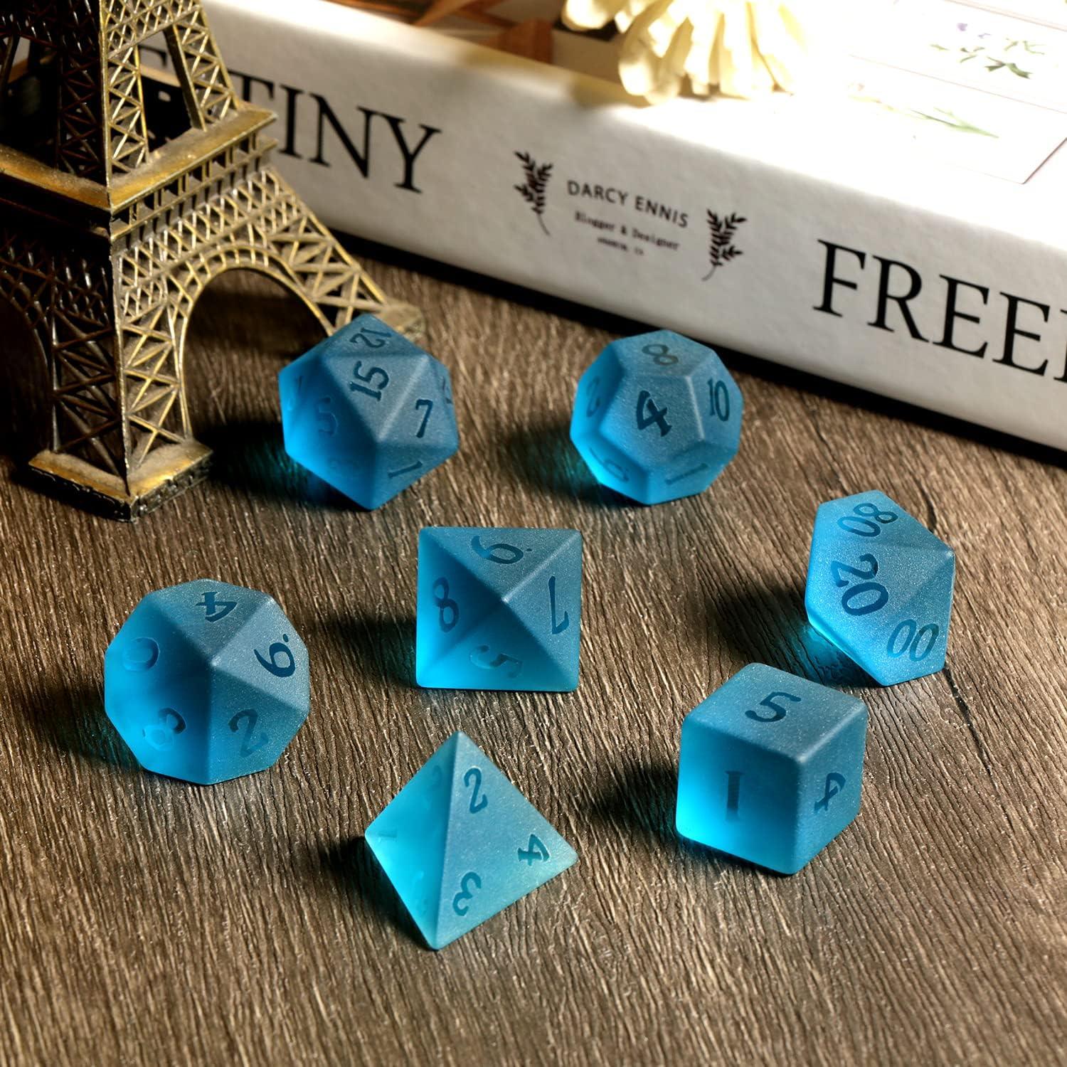 Glacial Whisper Frosted Blue Glass Dice Set - Living Skies Games