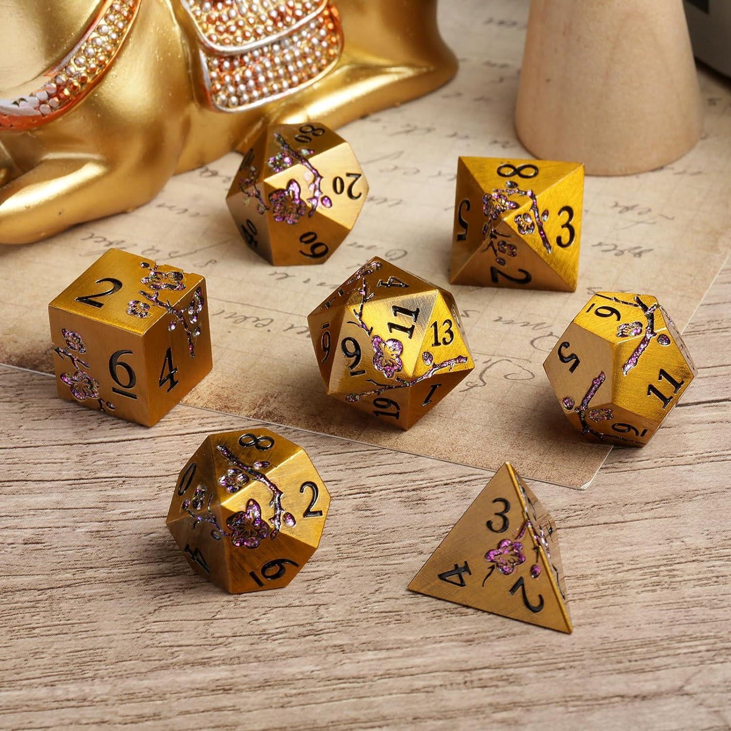 Golden Petal Majesty Dice Set - Living Skies Games