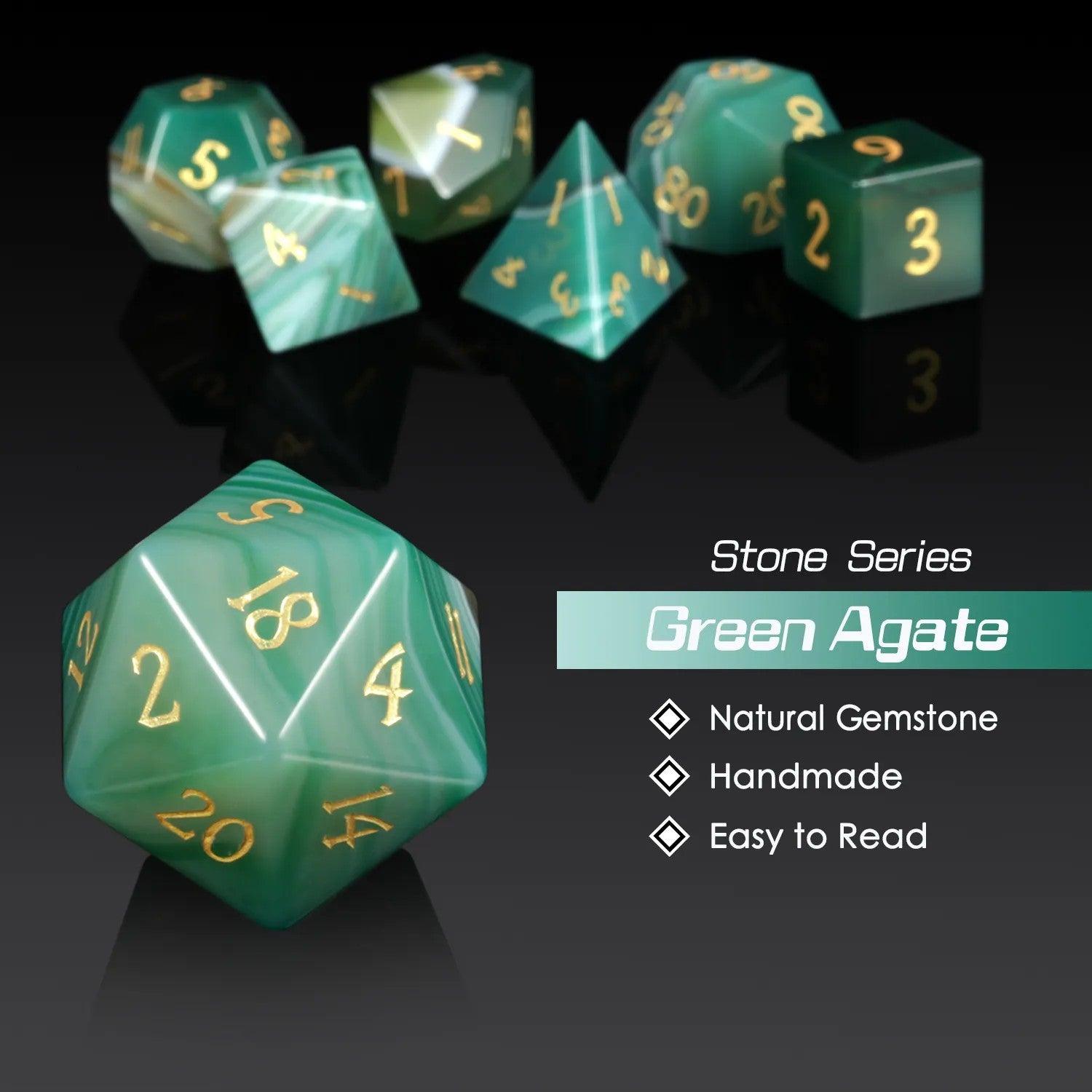 Green Agate Emerald Enigma Dice Set - Living Skies Games