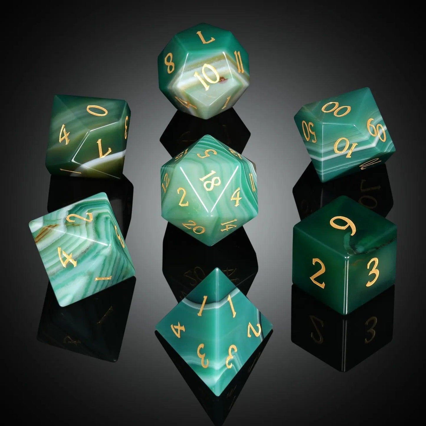 Green Agate Emerald Enigma Dice Set - Living Skies Games