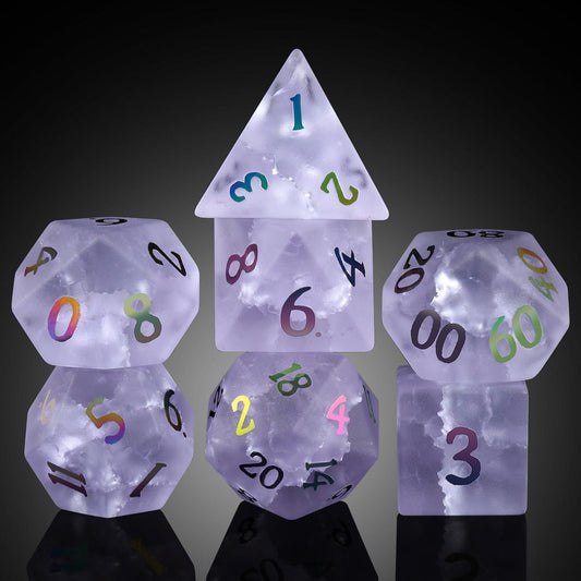 Lavender Veil Frosted Lilac Fissure Glass Dice Set - Living Skies Games