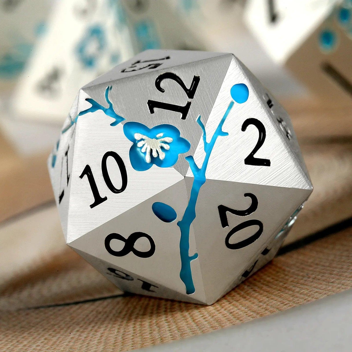 Luminous Blue Photochromic Silver Metal Dice Set - Living Skies Games