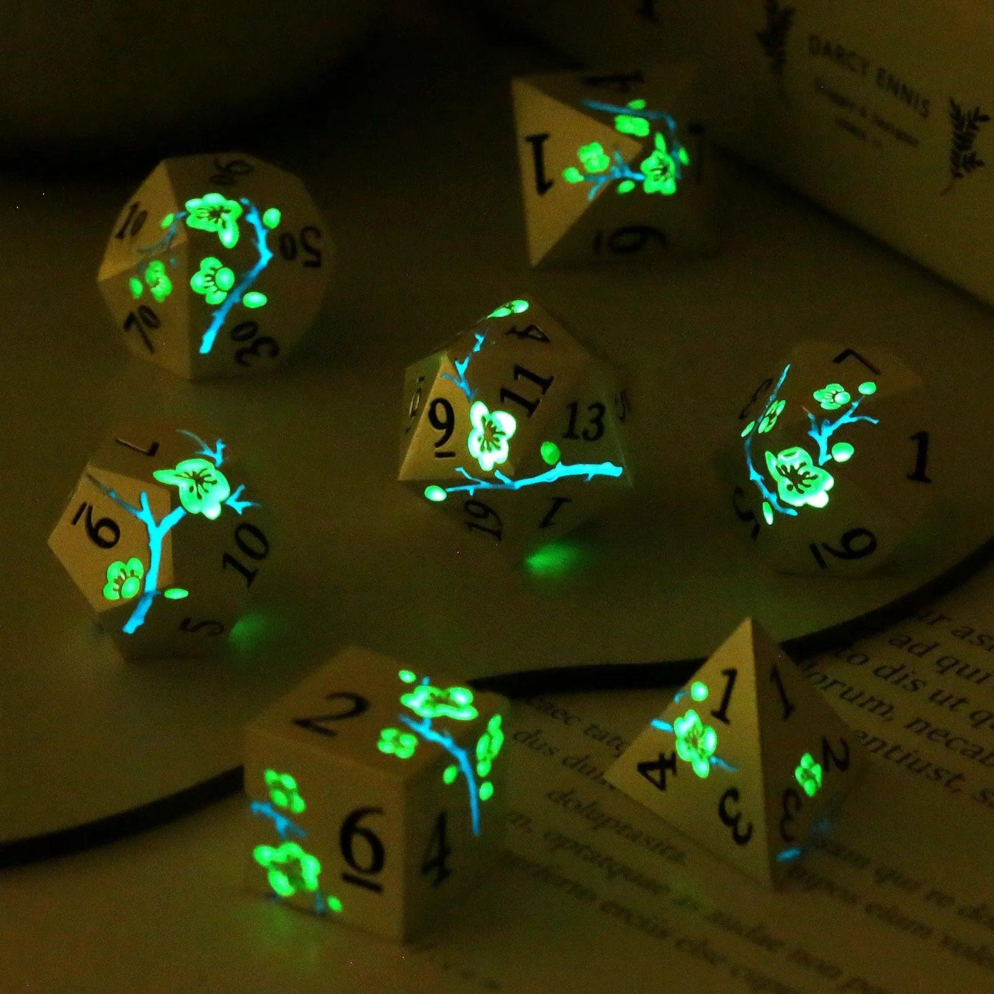 Luminous Green Photochromic Silver Metal Dice Set - Living Skies Games