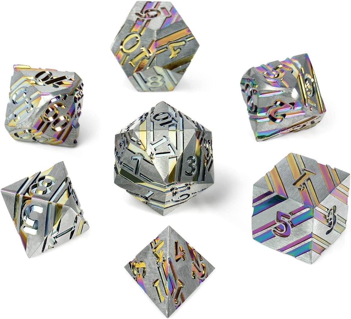 Prismatic Spectrum Striped Metal Dice Set - Living Skies Games