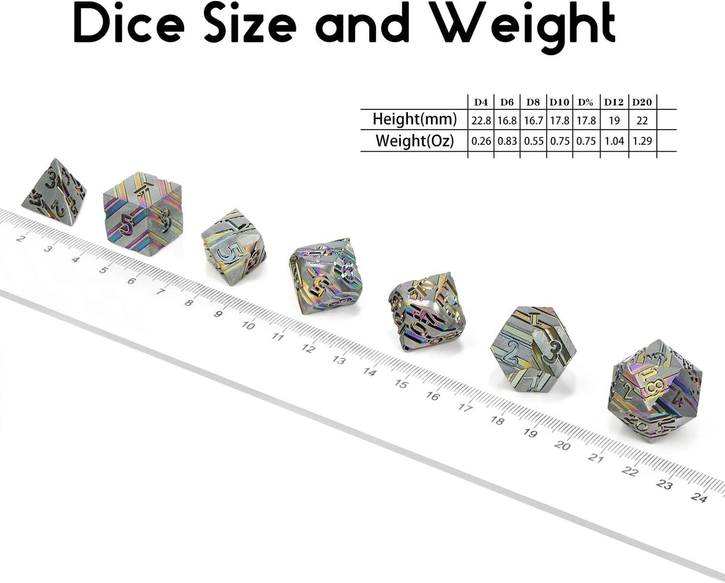 Prismatic Spectrum Striped Metal Dice Set - Living Skies Games