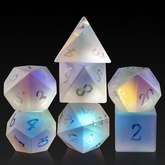 Rainbow Spectrum Frosted Glass Dice Set - Living Skies Games