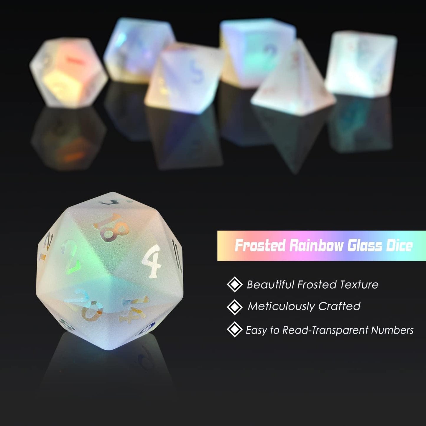 Rainbow Spectrum Frosted Glass Dice Set - Living Skies Games