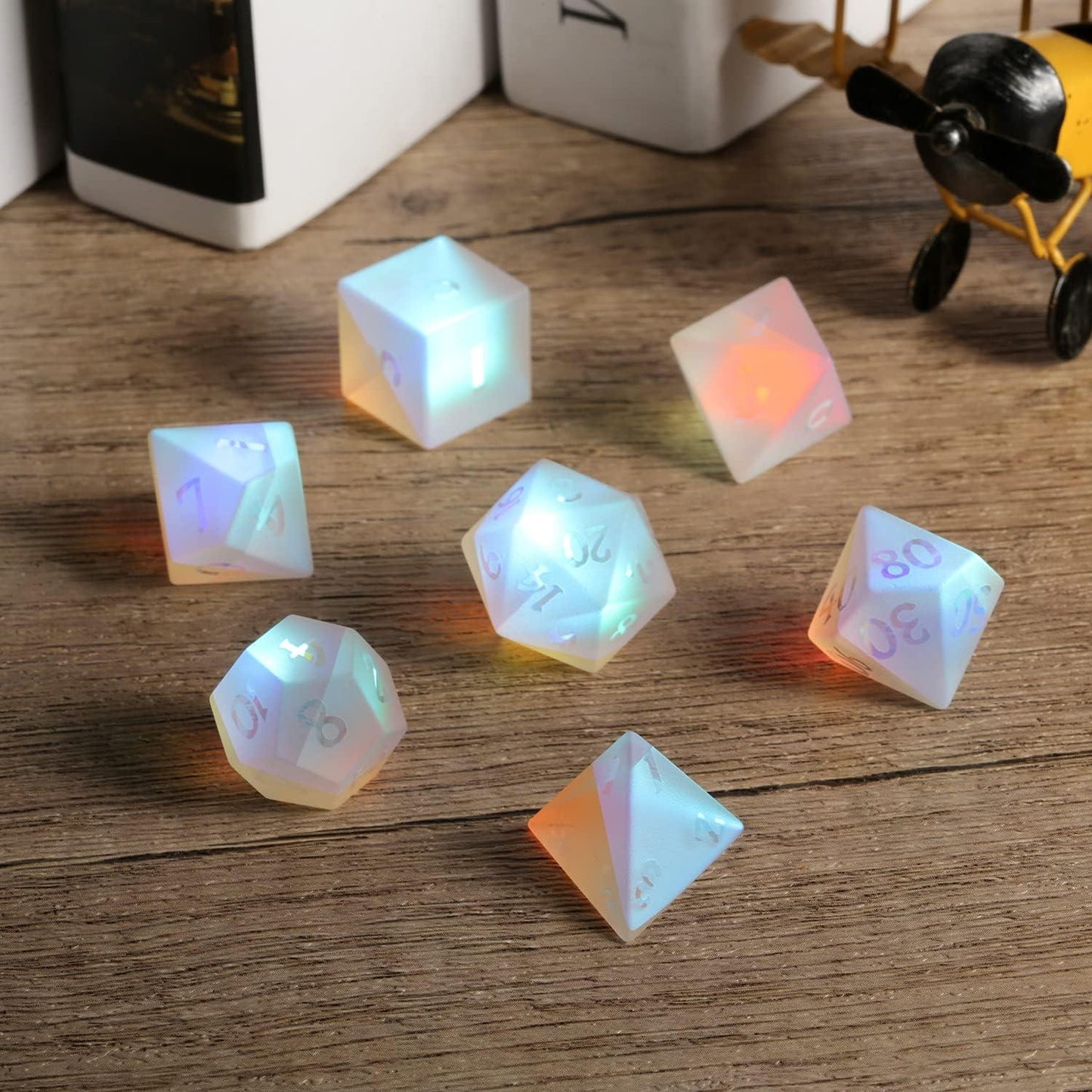 Rainbow Spectrum Frosted Glass Dice Set - Living Skies Games