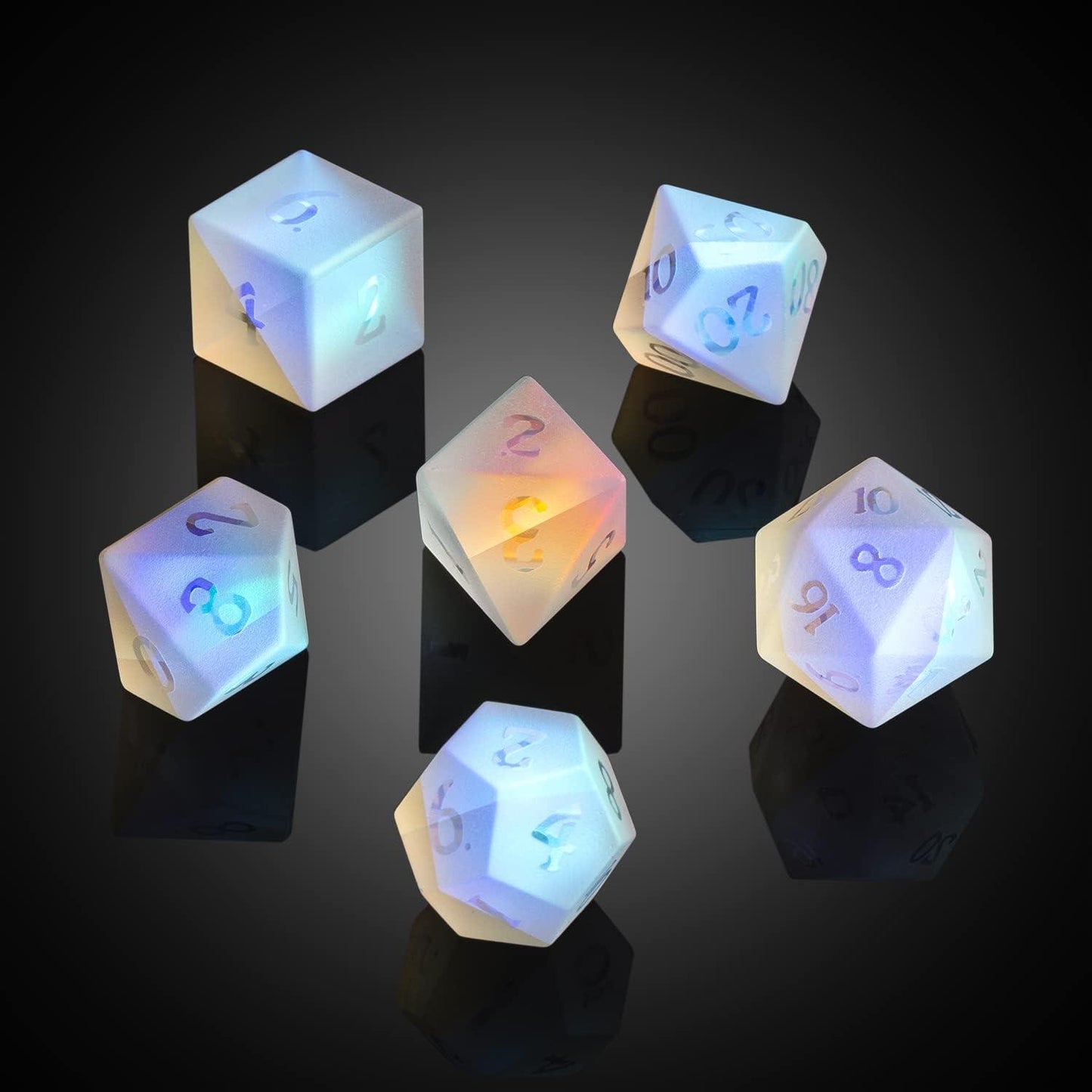 Rainbow Spectrum Frosted Glass Dice Set - Living Skies Games