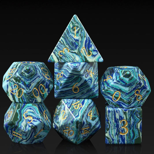 Synthetic Stone Blue Turquoise with Stripes Pathfinder's Dice Set - Living Skies Games