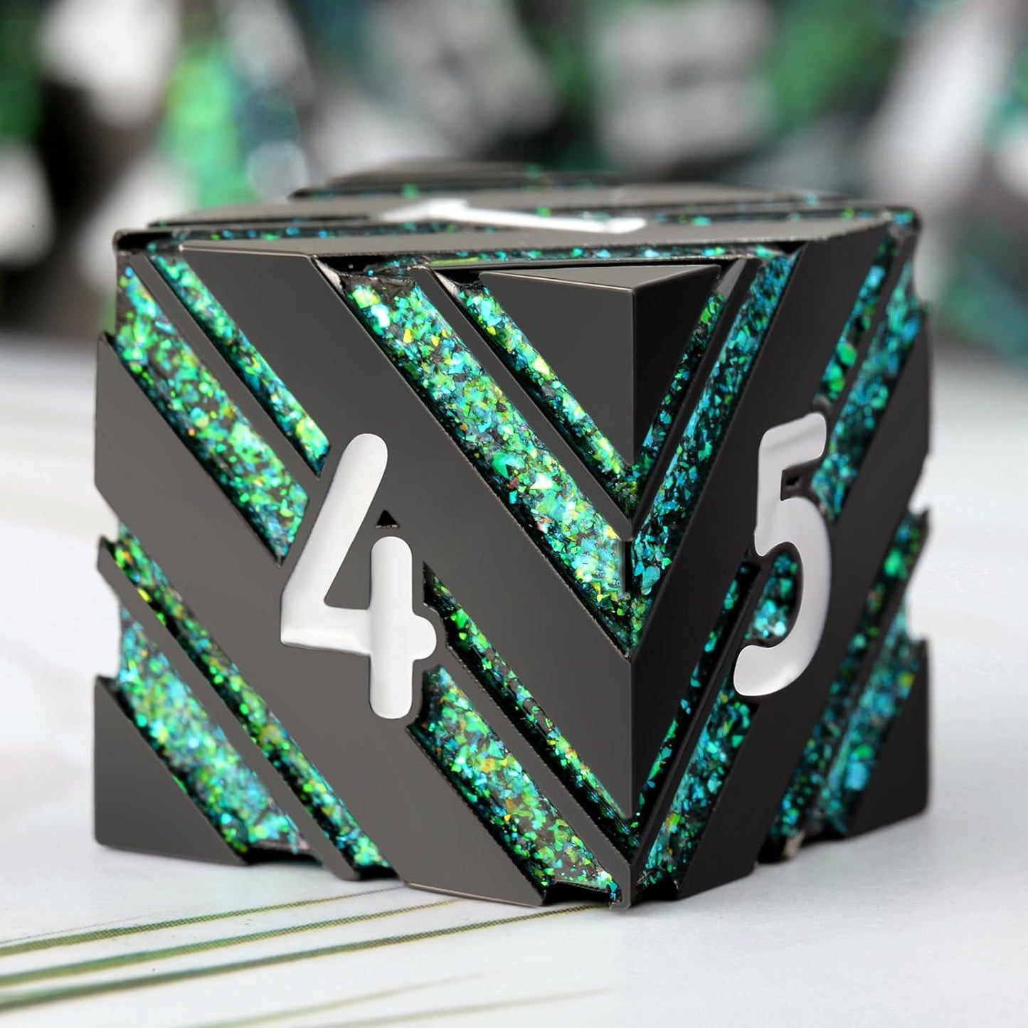 Verdant Shadow Stripe Metal Dice Set - Living Skies Games