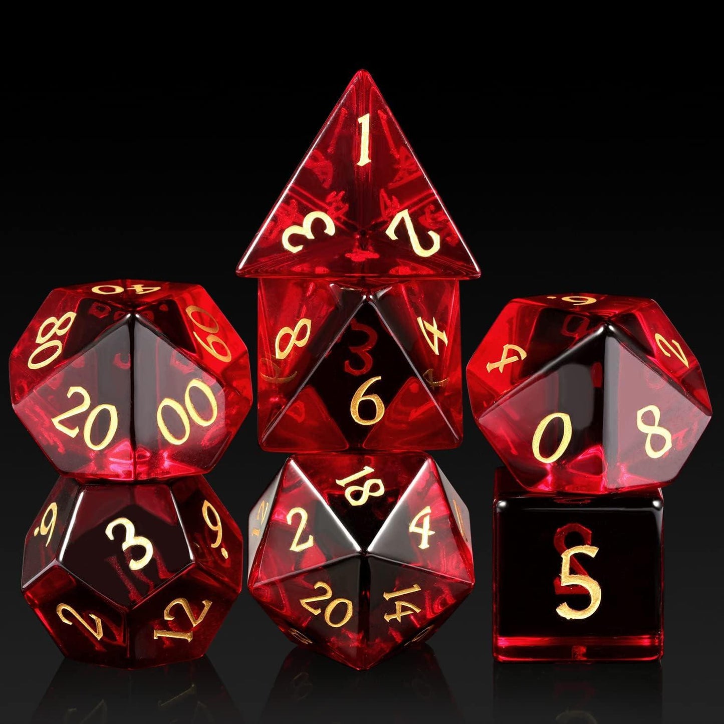 Crimson Zircon Glass Flame Dice Set - Living Skies Games