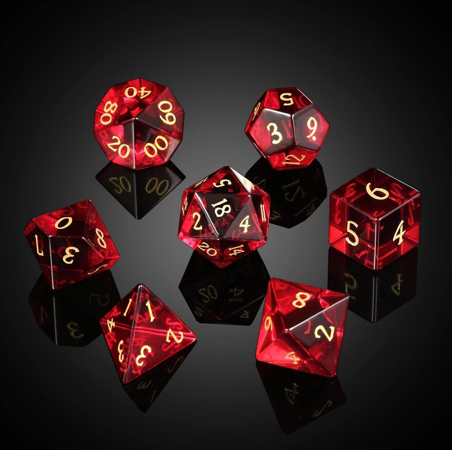 Crimson Zircon Glass Flame Dice Set - Living Skies Games