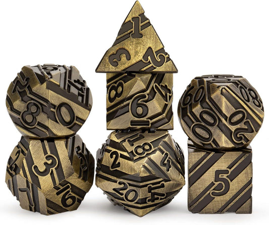 Eldritch Brass Striped Metal Dice Set - Living Skies Games