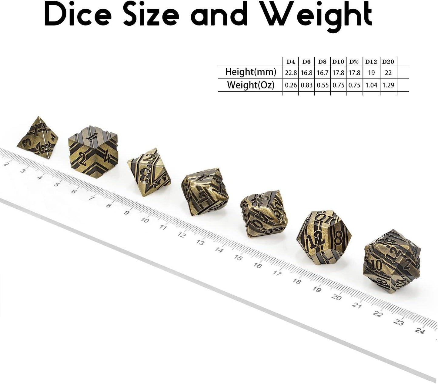 Eldritch Brass Striped Metal Dice Set - Living Skies Games