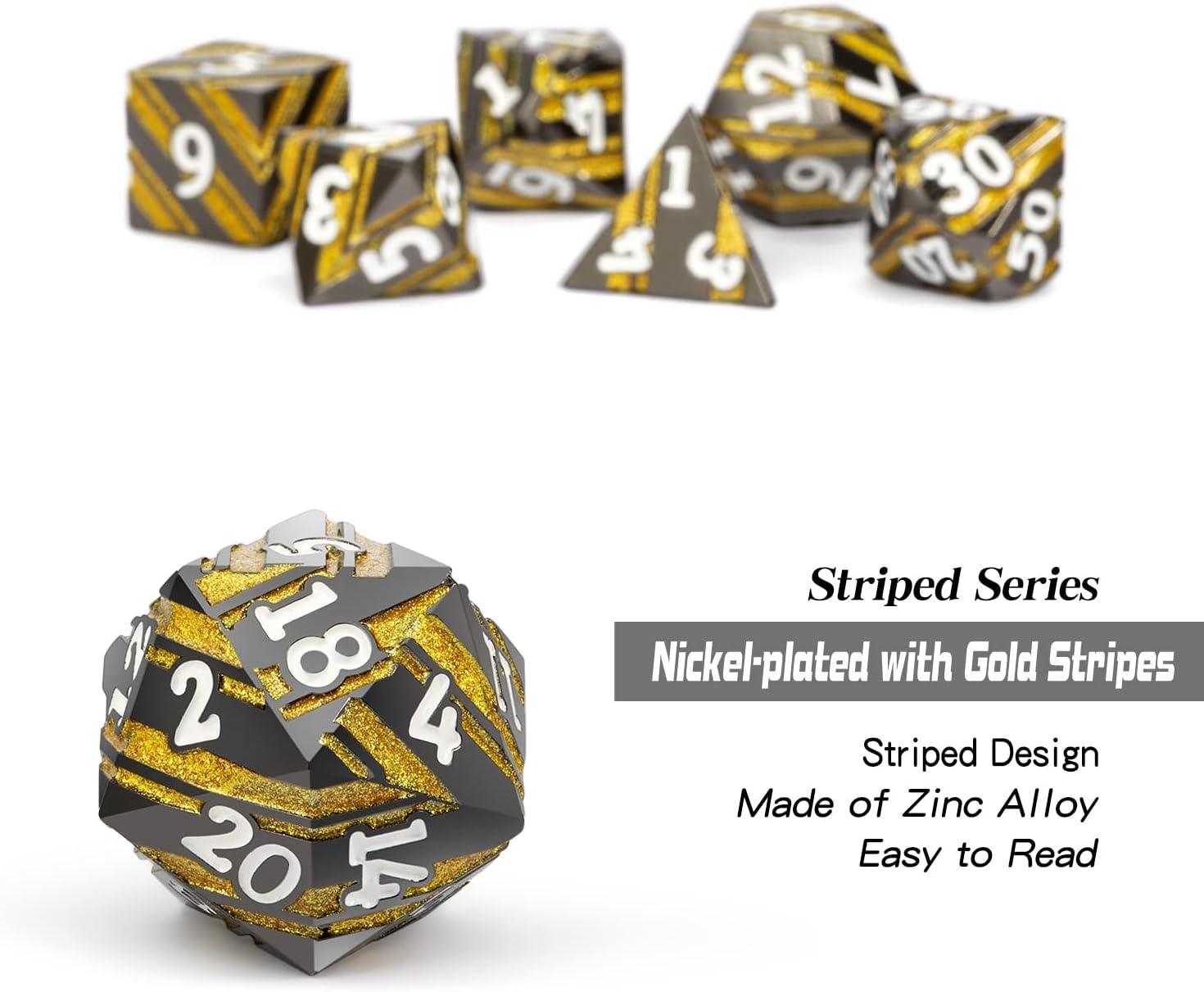 Gilded Onyx Stripe Metal Dice Set - Living Skies Games