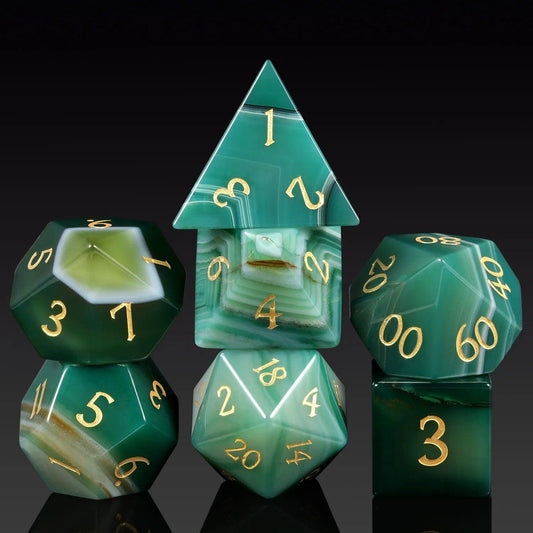 Green Agate Emerald Enigma Dice Set - Living Skies Games