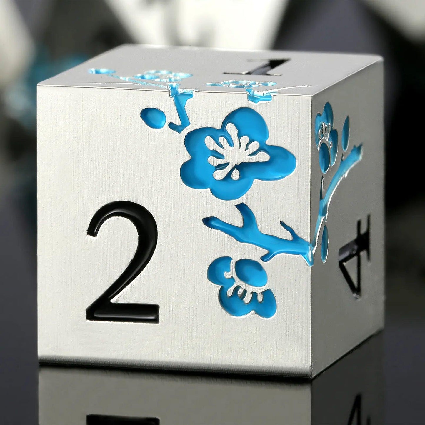 Luminous Blue Photochromic Silver Metal Dice Set - Living Skies Games