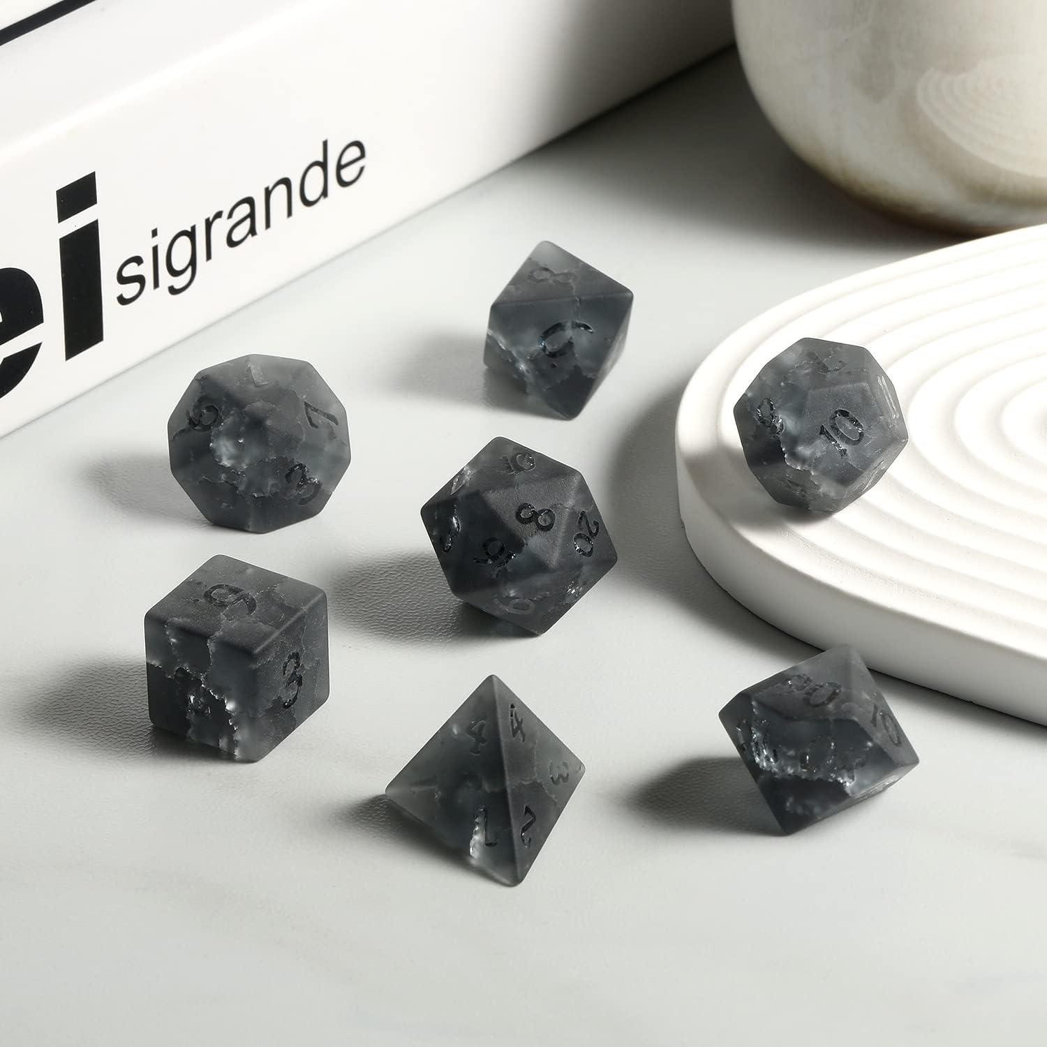 Midnight Shatter Frosted Black Glass Dice Set - Living Skies Games