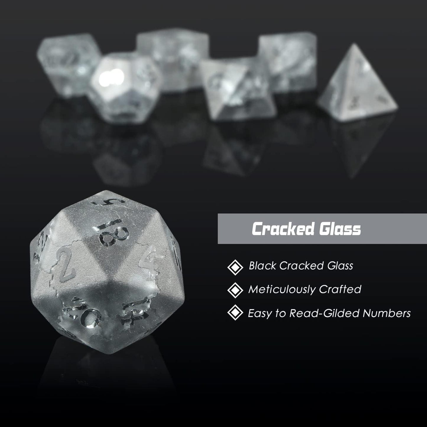 Midnight Shatter Frosted Black Glass Dice Set - Living Skies Games
