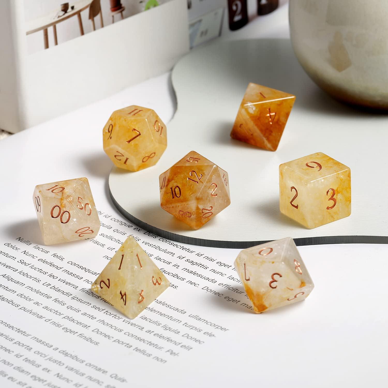 Yellow Calcite Sunburst Dice Set - Living Skies Games